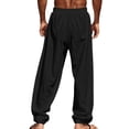 thumbnail image 4 of Dwellite Men's Linen Pants Beach Casual Summer Lightweight Elastic Waist Drawstring Pant with Deep Pockets Black 3XL, 4 of 4