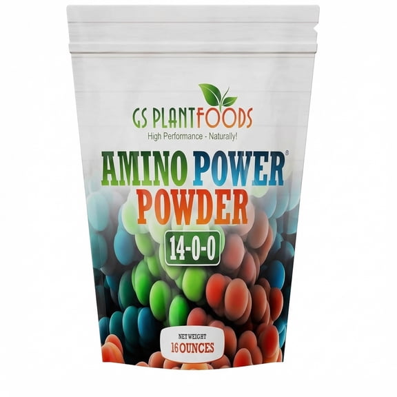 Amino Power Powder Nitrogen Fertilizer 16 oz - Plant-Based 100% Water Soluble High Nitrogen Source - 18 L-Amino Acids Chelating Agent for Foliar Spray, Turf, Vegetables, Fruits & Indoor Plants