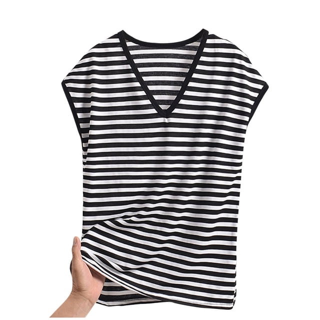 YABCSAZ Pyjama Léger Rafraîchissant d'Été pour Femmes, Mode Décontractée Ample à Rayures Col en V Édition Mince Manches Courtes, Liquidation d'Été de Noël!