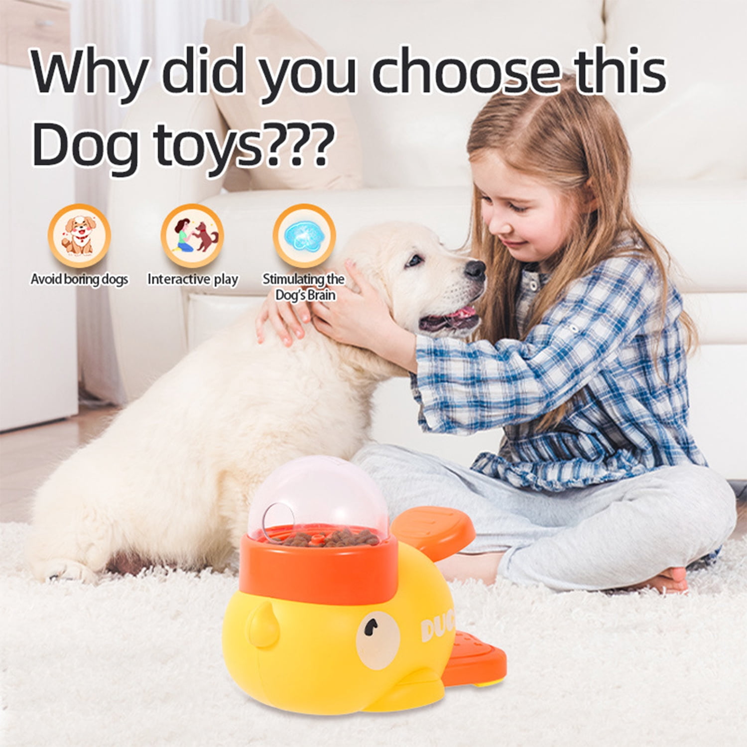 Interactive Dog Toy for Treat Dispensing, 8.7×5.5×4.3in, Chewable Food Puzzle, Yellow Duck Pet Training Reward