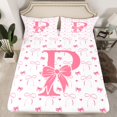 thumbnail image 2 of Manfei Ribbon Monogrammed P Queen Sheet Sets for Teen, Cartoon Initial Letter Flat Sheet, Kawaii Love Heart Queen Fitted Sheet, Super Cozy Room Decor, 4-Piece, 2 of 7