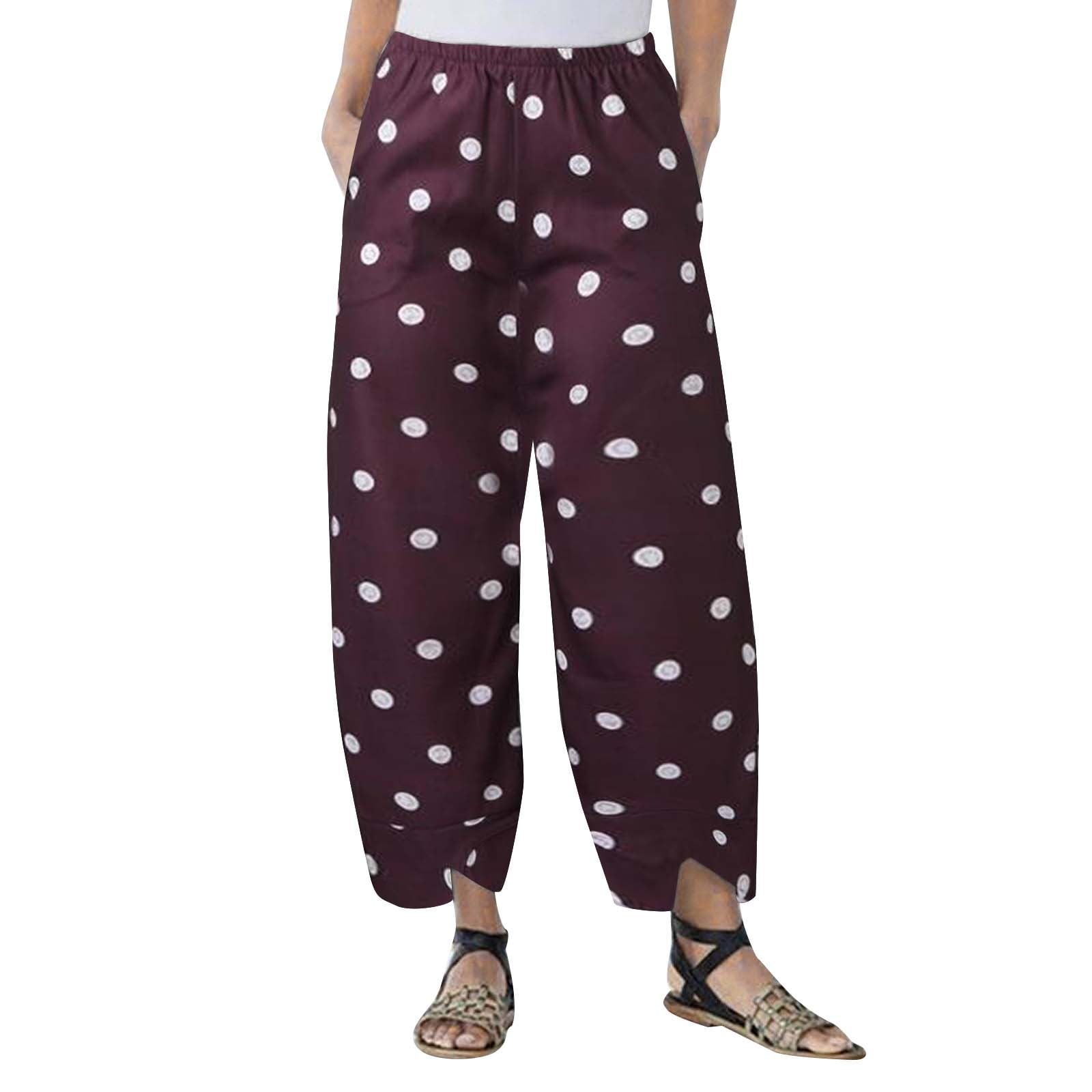 ERTUTUYI Women's Loose Casual Polka Dot Printed Stitched Pants 