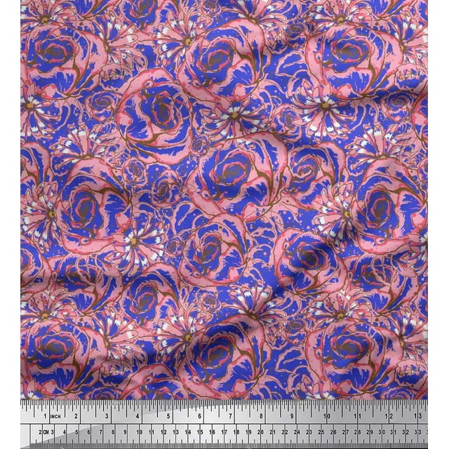 Soimoi Rayon Crepe Fabric Dot & Rose Floral Print Fabric by Yard 46 Inch Wide