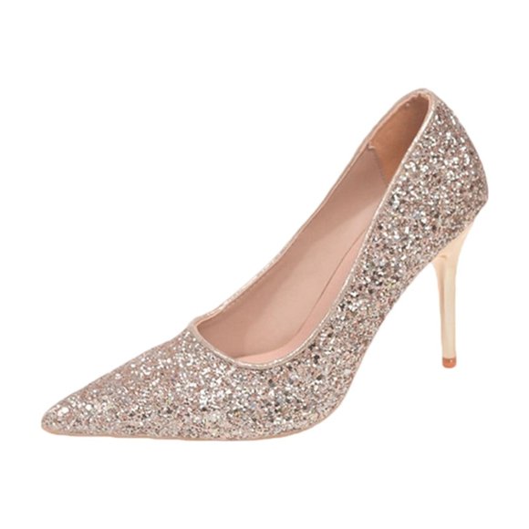 Rose Gold Women'S High Heels Pointed Toe Sweet Cool Style Wedding Party Dress Heels Two Wear Fashion Summer Fall Shoes For Bride Banquet Size 36