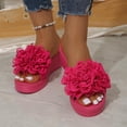 thumbnail image 2 of Women's Wedge Slide Sandals Summer Casual Thick Sole Platform Mules with 3D Floral Accent Peep Toe Design Solid Color Slip On Heeled Sandals for Beach Daily Walking Outdoor Use, 2 of 10