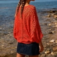 thumbnail image 3 of enyan Women's Summer Crop Shirt Lightweight Cardigan Sweater Ruffle Shirt Casual Button Shurgs Sweaters Long Sleeve Tops（Orange,One Size）, 3 of 4