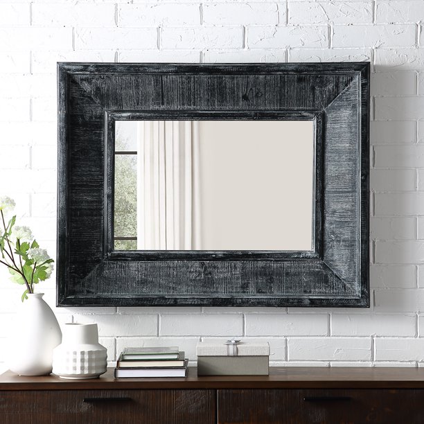 Manor Park Rustic Farmhouse Rectangle Wood Beveled Wall Mirror