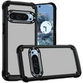 thumbnail image 2 of Designed for Google Pixel 9 Pro XL (6.8") Hybrid Transparent Rubber with Metal Buttons & Camera Edges Hard TPU Corner Frame Bumper Phone Case Cover [Black], 2 of 9
