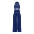thumbnail image 3 of Oyolan Womens Lyrical Dance Dress Sleeveless Flowy Mesh Slit Hem Maxi Long Skirt Contemporary Dance Navy Blue L, 3 of 5