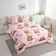thumbnail image 3 of Manfei Lovely Sloth 7pcs Bedding Comforter Set,Jungle Wildlife Queen Bedding Sets,Pink Brown Queen Sheet Sets For Kids Girls,Microfiber Bedroom Decor Reversible, 3 of 8