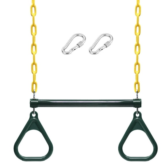 Trapeze Swing Bar and Rings Heavy Duty Playground Swing Set with 47‘‘ Coated Chains and Carabiners