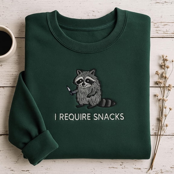 Embroidered Raccoon Sweatshirt: I Require Snacks - Goblincore Animal Hoodie
