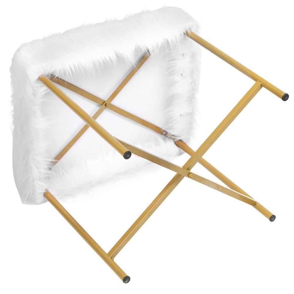 Finihen Faux Fur Vanity Stool Chair, Footstool Ottoman with Metal Legs, Fluffy Chair with Furry Padded Seat, Makeup Stool, Decorative Furniture Footrest, for Living Room, Bedroom, White Finihen Faux Fur Vanity Stool Chair, Footstool Ottoman with Metal Legs, Fluffy Chair with Furry Padded Seat, Makeup Stool, Decorative Furniture Footrest, for Living Room, Bedroom, White