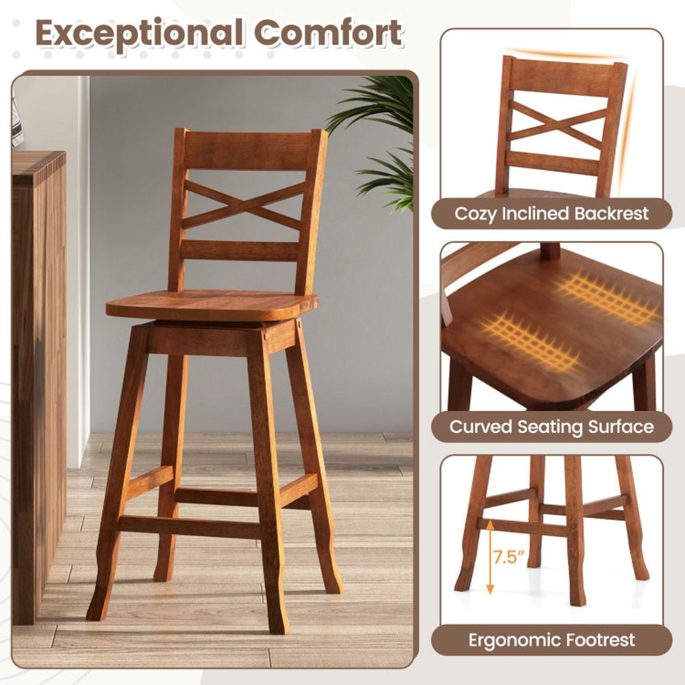 Demi Bonn Set of 2 Swivel Counter 24" Height Bar Stool withclined Backrest, Modern Kitchen Dining Chair, Brown