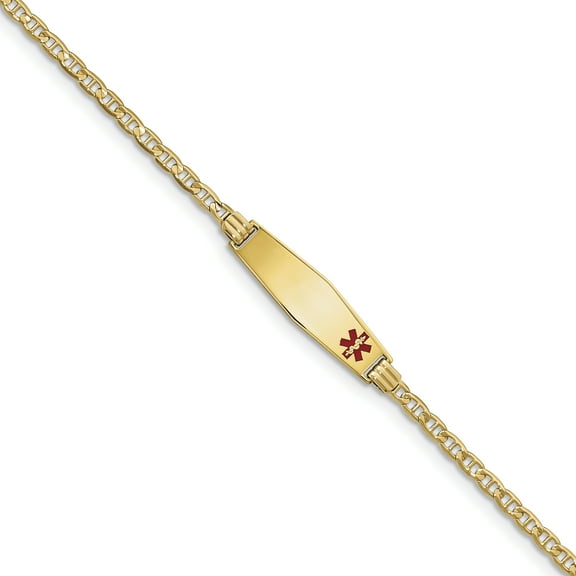 Primal Gold 14 Karat Yellow Gold Medical Soft Diamond Shape 6 Inch Anchor Link Child ID Bracelet