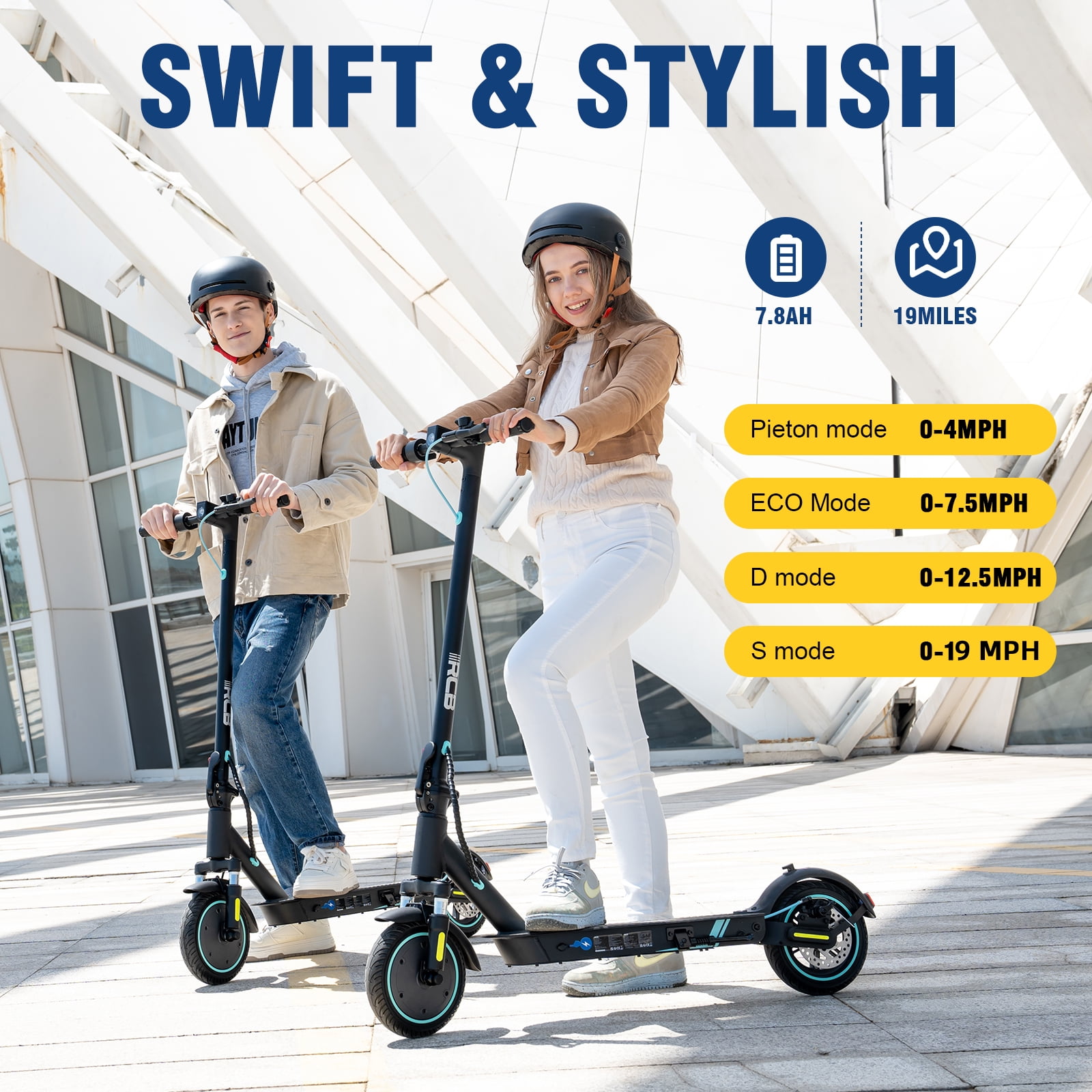 RCB Electric Scooter for Adults, E-Scooter with APP control, 350W Motor, Max Speed 19 mph, electric scooters for adults foldable