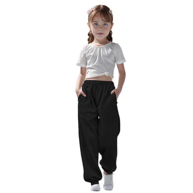 Toddler Sweatpants Children Girls Spring Summer Thin Breathable Solid Color Drawstring Sweatpants Pantalon Printemps Enfant Black 5 Years-6 Years