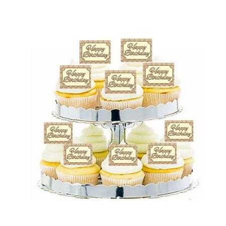 24pk Vintage Kraft Chalkboard Happy Birthday Edible Cupcake Decoration Topper Picks