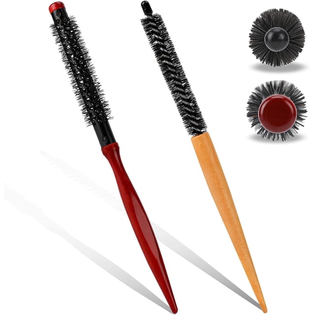 Petite Brosse Ronde pour Cheveux, 2 Pcs Mini Brosses à Rouleau avec Poils en Nylon Rigides, Brosse de Coiffure Professionnelle pour Salon pour Séchage au Sèche-Cheveux Coiffage des Cheveux Bouclés Frange Lifting Soin de la Barbe