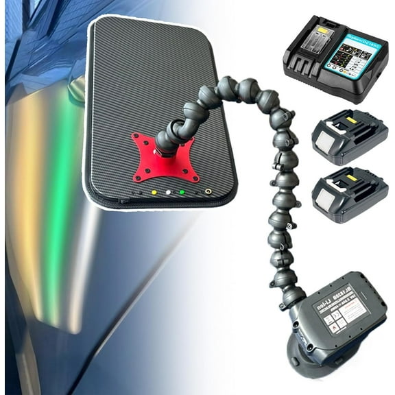 PDR Light Dent Repair Tools with 2pcs Battery,Car Dent Reflector Led Stripe Line Board, Automobiles Body Stripe Testing Light for Car Body Dent,40×20cm Light Board/49cm Suction Cup Stand