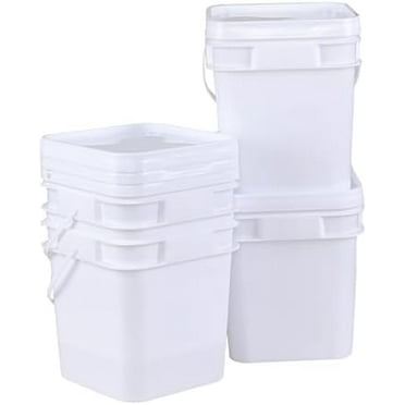 4 Pcs 3 Gallon Square Bucket with Lid and Plastic Handles, White Plastic Utility Bucket Pail with Lid for Food Storage