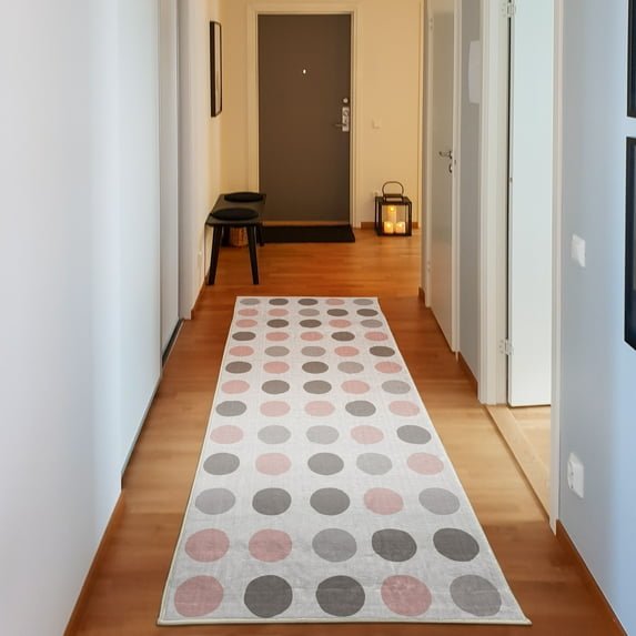 Geometric Decorative Rug, Traditional Retro Polka Dots Design European Ancestral Motif Pastel Colors, Quality Carpet for Bedroom Dorm and Living Room, 6 Sizes, Blush White, by Ambesonne