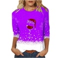 thumbnail image 1 of Besolor Chemises de Noël 3/4 pour Femmes Imprimées Col Rond Tuniques Décontractées Grande Taille Blouses de Vacances, 1 of 4