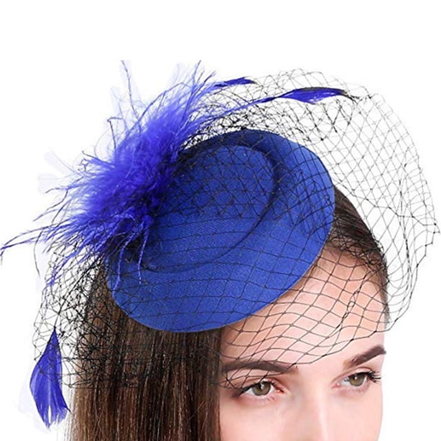 Sonducket Sombrero tocado para mujer, velo de malla de flores, fiesta de té, boda, escenario, espectáculo, novia, decoración, pinza para el pelo, tocado Sombreros Azul Sonducket AP012465-02