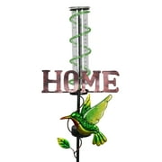 Exhart Green Hummingbird Rain Gauge Solar Garden Stake, 12.5x31.5 inches, Metal (Decor for Home Patio, Outdoor garden, Yard or Lawn)