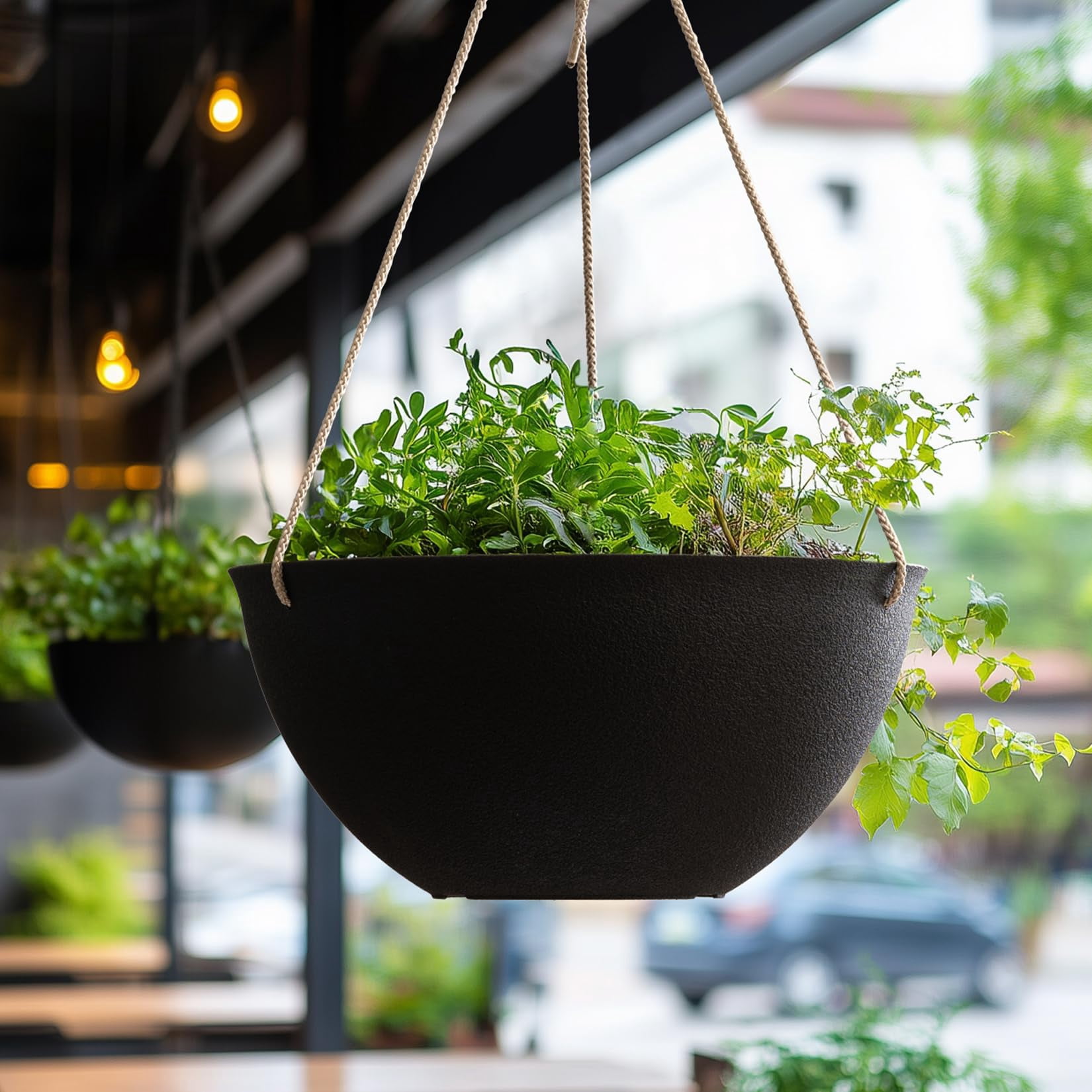 Large Hanging Planters Set of 2 13 Inch Flower Pots Outdoor Indoor Garden Decor Iron Finish