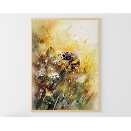 Bee Honey Bee Art Poster Insects Wall Art Meadow Artwork, Unframed Poster Size 8x12