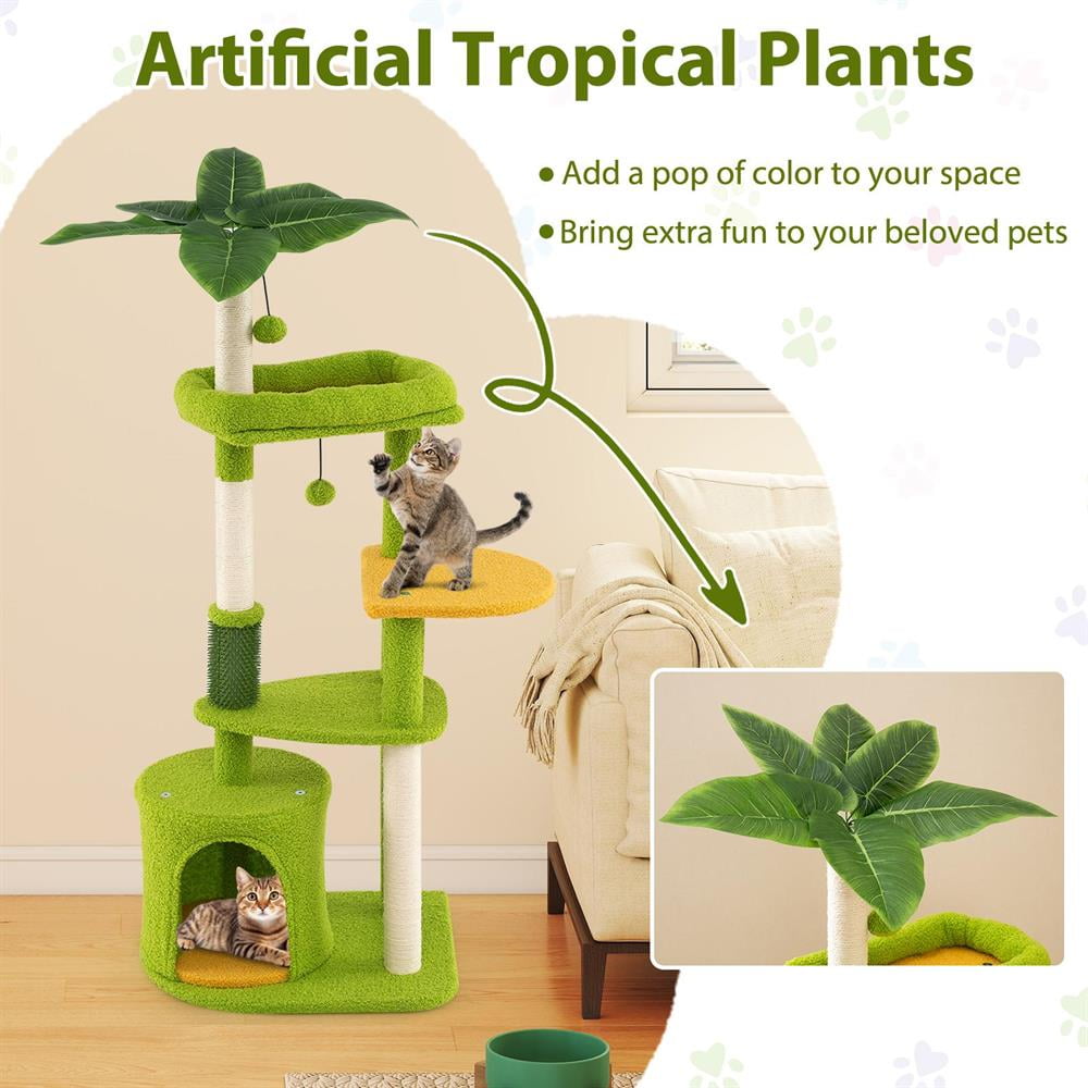 Yardi Yarda Cute Cat Tree for Adult Cats Multi-level Tower, Corner Cat Tree, Cat Climbing Tower, Cat Towers for Indoor Cats-Green