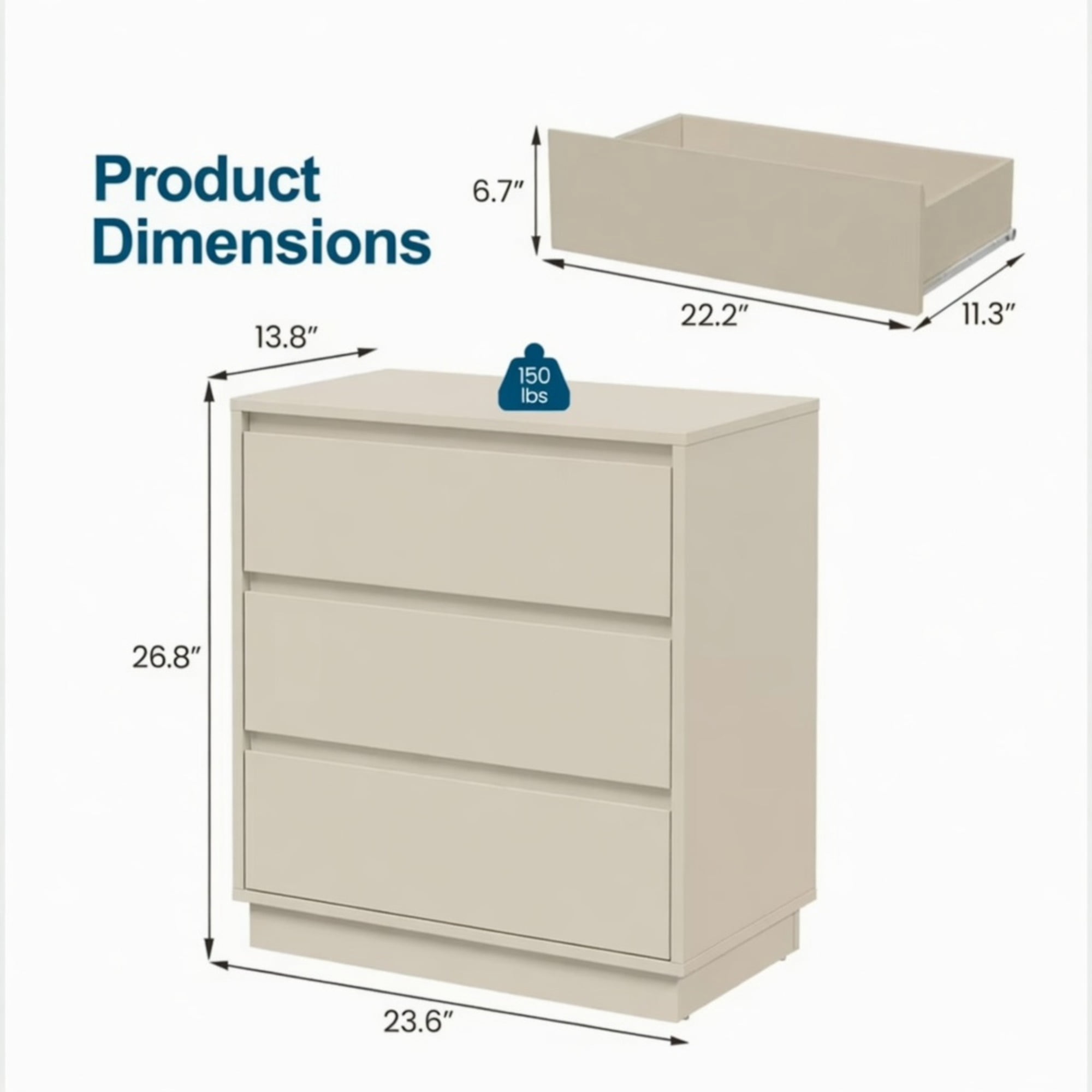 3-Drawer Nightstand, Handle-Free Modern Bedside Table with Soft Close Drawers, Water Resistant P2 MDF Storage Side Cabinet for Bedroom Small Apartment