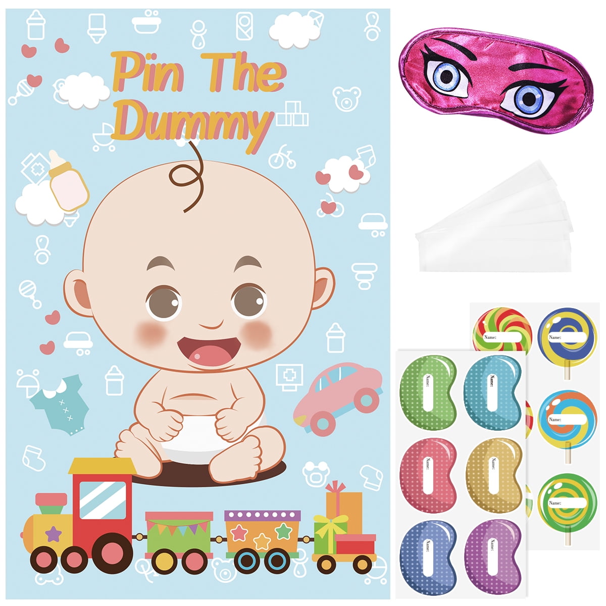 Pin The Dummy On The Baby Game for 36 Players Baby Shower Party Fun Game Blue