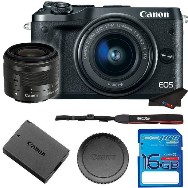 Canon Eos M6 Digital Camera Black With Ef M 15 45mm F 3 5 6 3 Is Stm Lens 16gb Sd Card Bundle Walmart Com Walmart Com