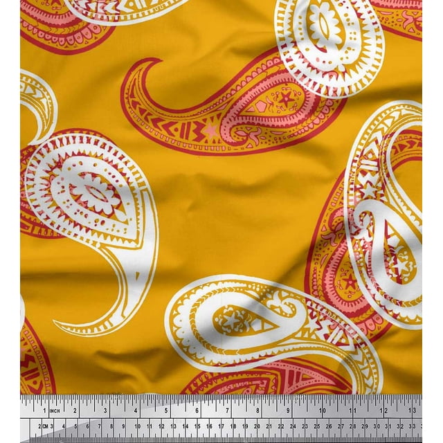 Soimoi Poly Georgette Fabric Artistic Paisley Printed Fabric 1 Yard 52 Inch Wide
