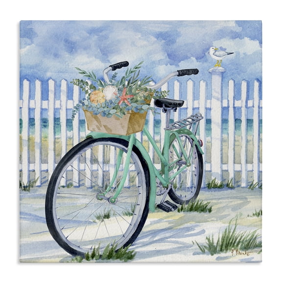 Stupell Industries Bike on Rosemary Beach Transportation Painting Wrapped Canvas Art Print Wall Art, 17 x 17