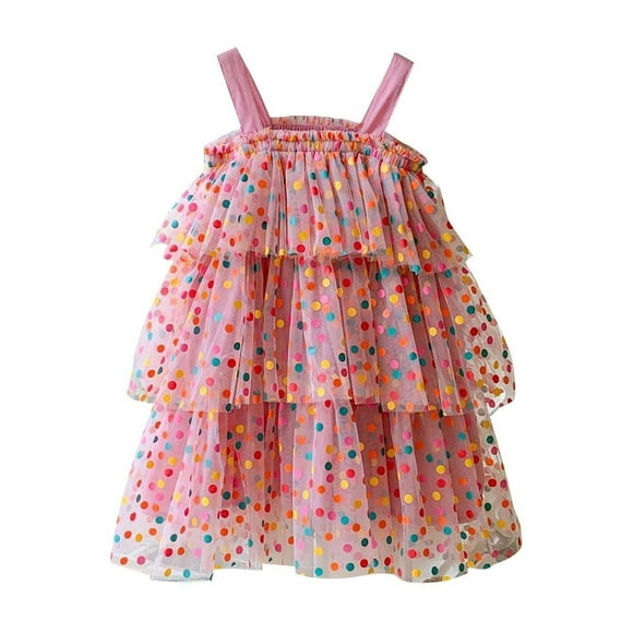 Odeerbi Vestido de Verano de Tul Estampado de Lunares Tutu Vestido Sin Mangas de Malla Con Tirantes