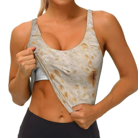 Qokaie Tortilla Pattern Womens Scoop Neck Sports Bra Breathable Workout Vest Padded U Back Medium Impact Fitness Gym Yoga Bra Workout Crop Top
