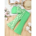 thumbnail image 3 of FEORJGP Little Girl Summer Pants Set 2-7Y Kids Sleeveless Camisole Square Neck Vest Floral Print Cami Tops with Flare Trousers Elastic Pants Toddler Fashion Casual 2 Pcs Green Outfit, 3 of 9