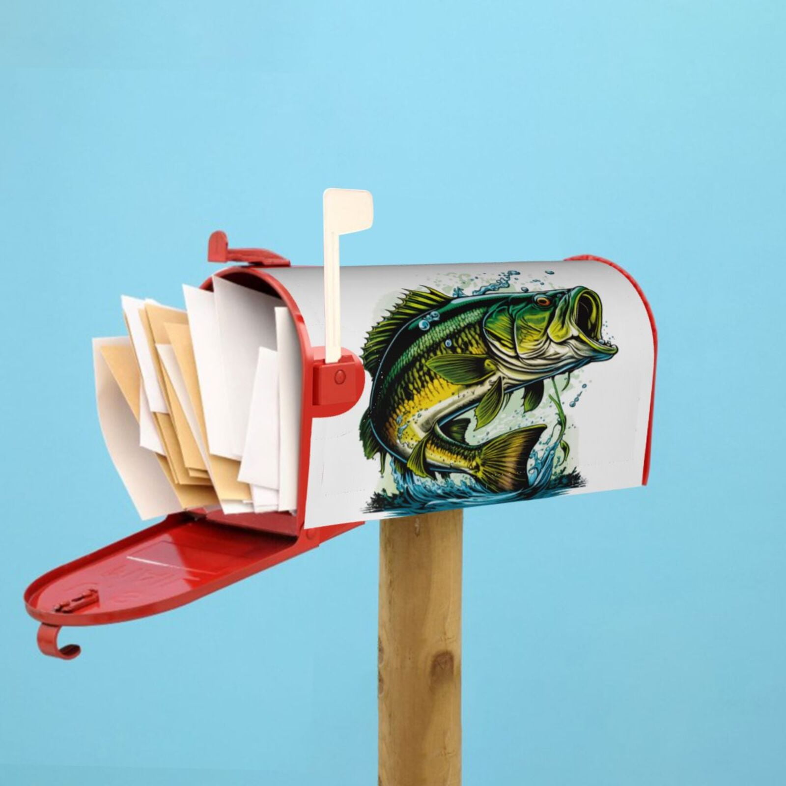 Xecao Big bass fish for Mailbox Cover with Magnetic Strips, Waterproof and Sunscreen, Adds a Decorative Touch to Your Garden Yard-21x18 in