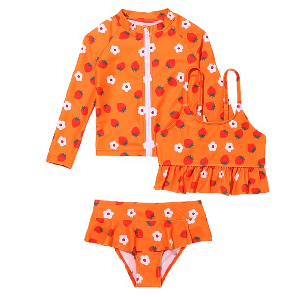 GYRATEDREAM 210Y Kid Girl's 3 Piece Swimsuits Strawberry Flounce