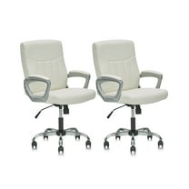 CLATINA Mid Back Leather Office Executive Chair with Lumbar Support and Padded Armrestes Swivel Adjustable Ergonomic Design for Home Computer Desk White 2 Pack