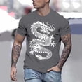 thumbnail image 5 of Mens Cool Chinese Loong T-Shirt Tops Novelty Print Short Sleeve Crewneck Tees Grey XL, 5 of 5