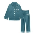 thumbnail image 3 of Teen Boy Satin Pajamas Set 2 PC Bowknot Kids Button Down Pajamas Set Classic Pajamas Set Pjs for Girls Size 11-12 Years, 3 of 3