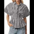 thumbnail image 1 of Camisas A Rayas con Botones para Mujer, Blusa Plisada de Corta con Corsé, Informal, de Verano. Rayas Negras XL, 1 of 6