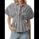 thumbnail image 1 of Camisas A Rayas con Botones para Mujer, Blusa Plisada de Corta con Corsé, Informal, de Verano. Rayas Negras L, 1 of 6