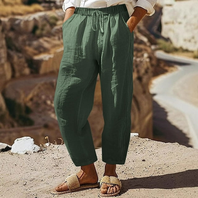 Soki Women's Cotton Linen Drawstring Pants Wide Leg Beach Trousers with Pockets