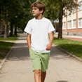 thumbnail image 3 of oelaio Boy's 2 Pieces Clothes Set Cotton Linen Summer Beach Outfits Short Sleeve Henley Shirts and Shorts Vacation Sets for Kids Green 9 Years, 3 of 6
