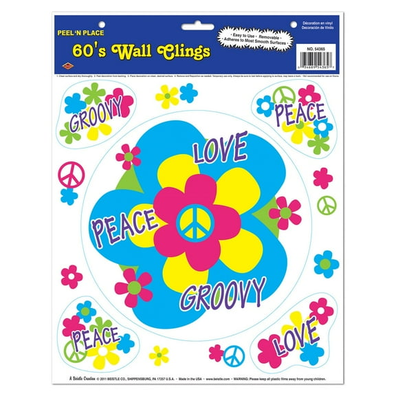 Party Central Club Pack of 60 Vibrantly Colored Retro 60's Peel 'N Place Decors 15"